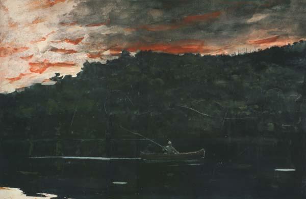 Winslow Homer Sunrise,Fishing in the Adirondacks (mk44) Sweden oil painting art